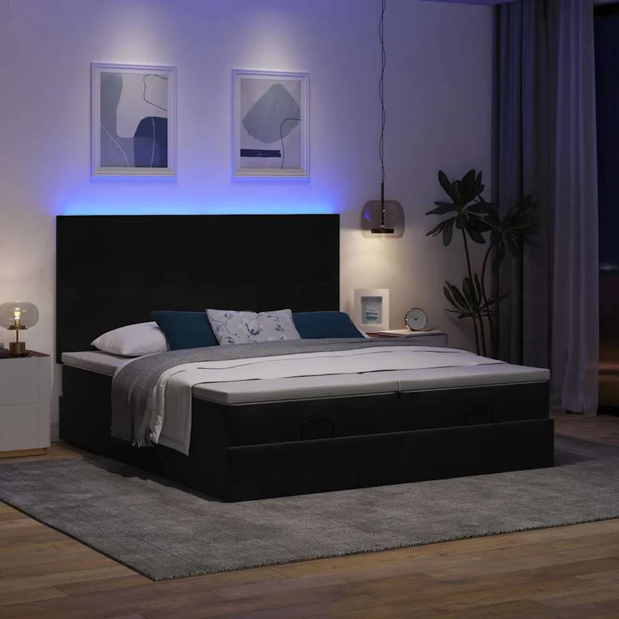 Cadre de lit ottoman avec matelas noir 160x200 cm velours - 3