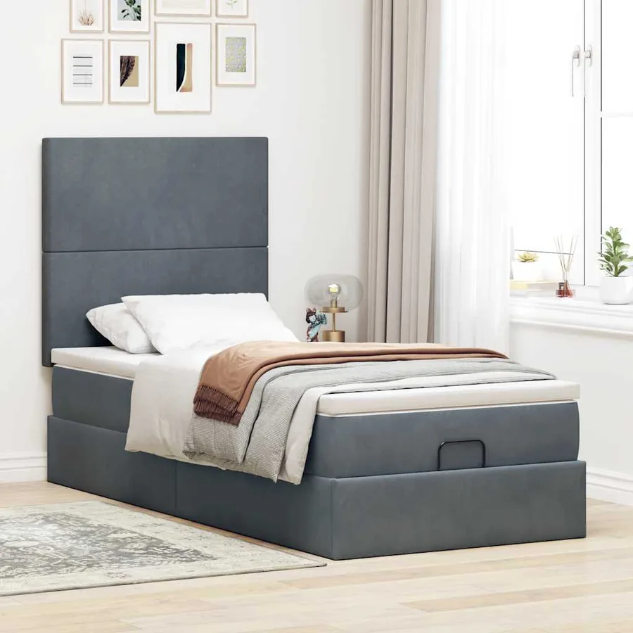 Cadre de lit ottoman avec matelas gris foncé 80x200 cm velours - 3