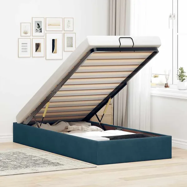Cadre de lit ottoman sans matelas bleu foncé 80x200 cm velours