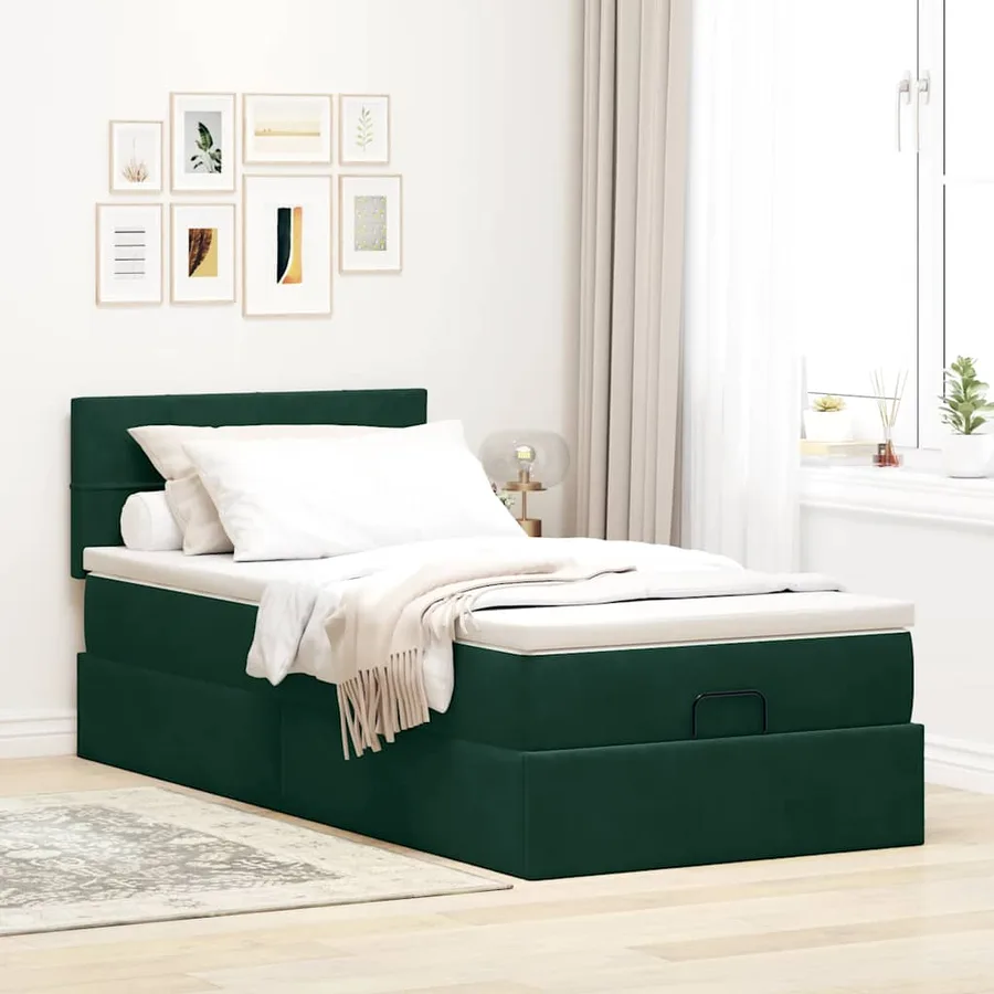 Cadre de lit ottoman avec matelas vert foncé 80x200 cm velours - 3