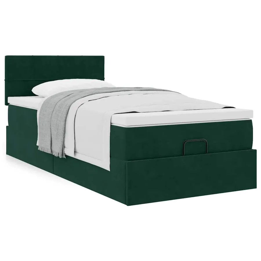 Cadre de lit ottoman avec matelas vert foncé 80x200 cm velours - 4
