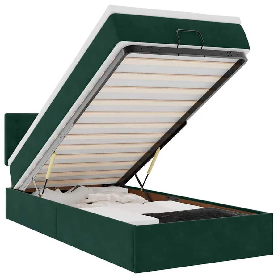 Cadre de lit ottoman avec matelas vert foncé 80x200 cm velours - 2
