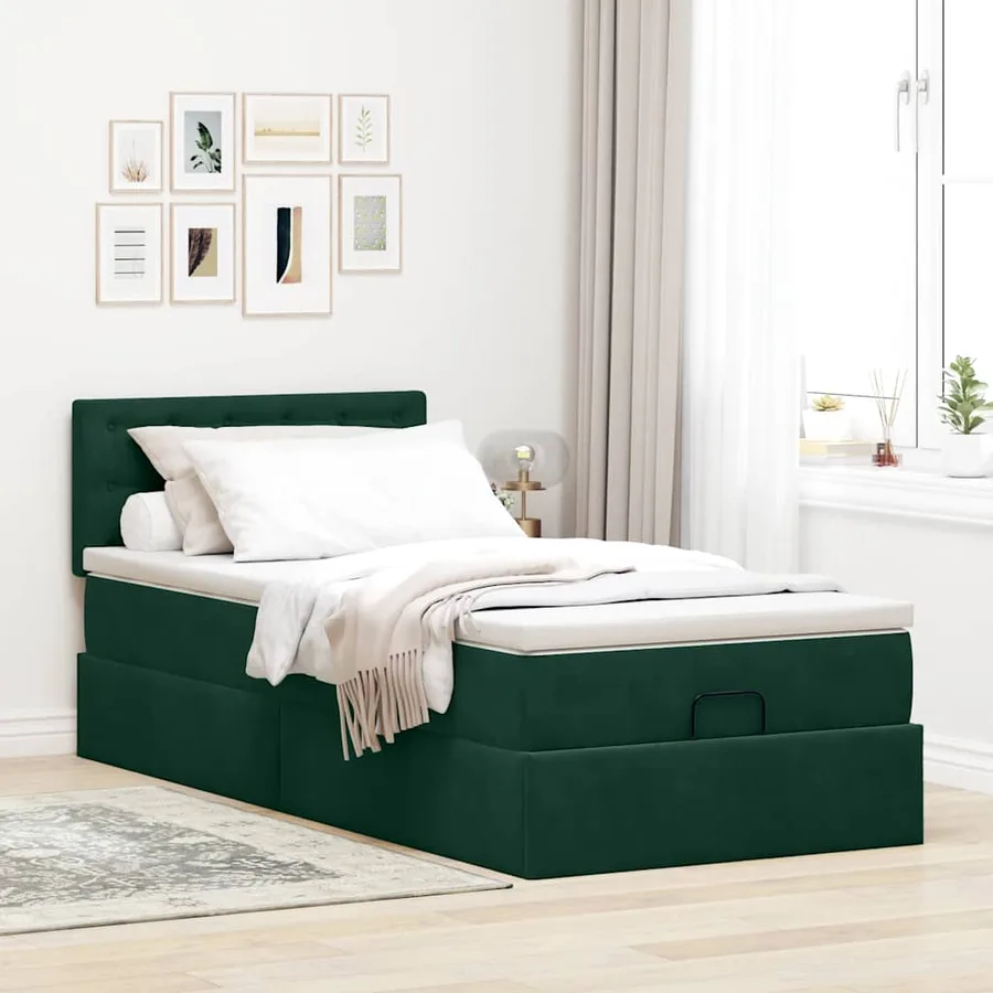 Cadre de lit ottoman avec matelas vert foncé 80x200 cm velours - 3