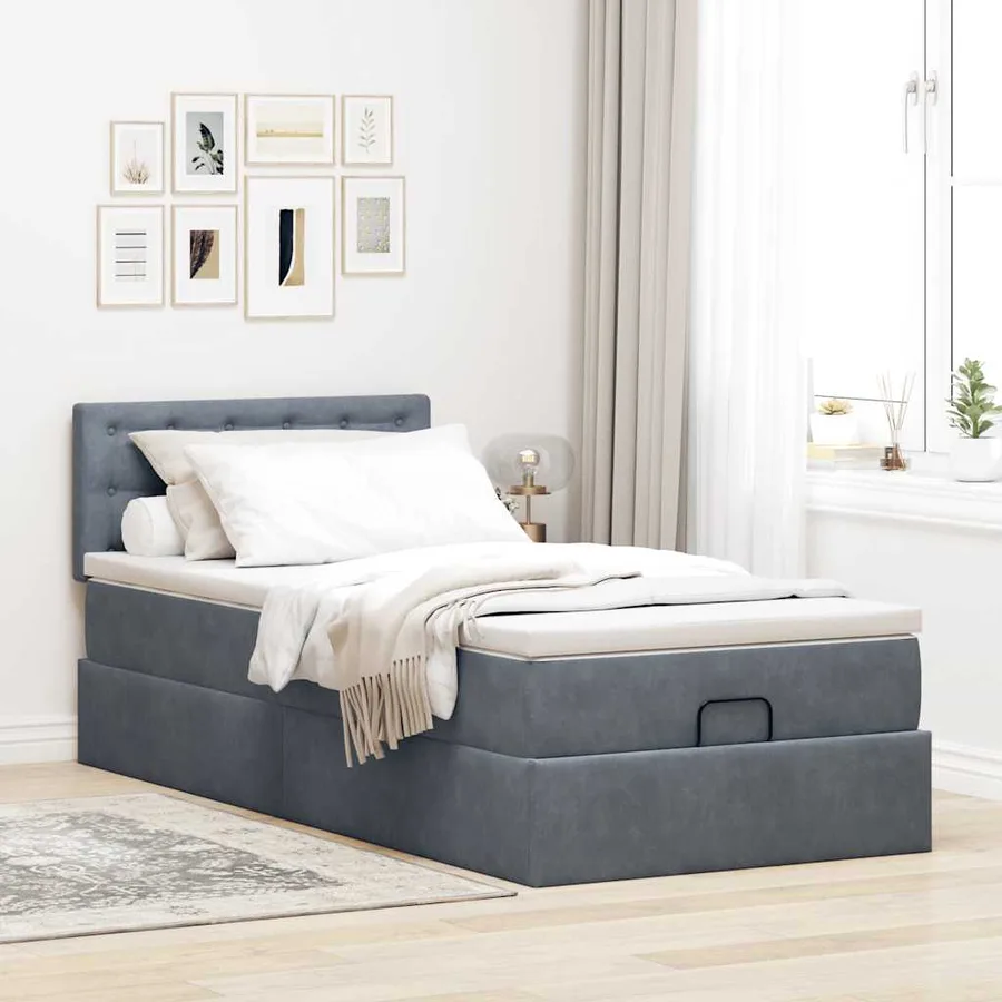 Cadre de lit ottoman avec matelas gris foncé 80x200 cm velours - 3