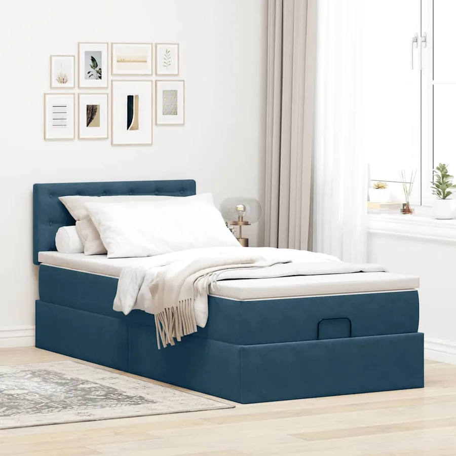 Lit ottoman avec matelas et LED bleu foncé 80x200cm velours - 4