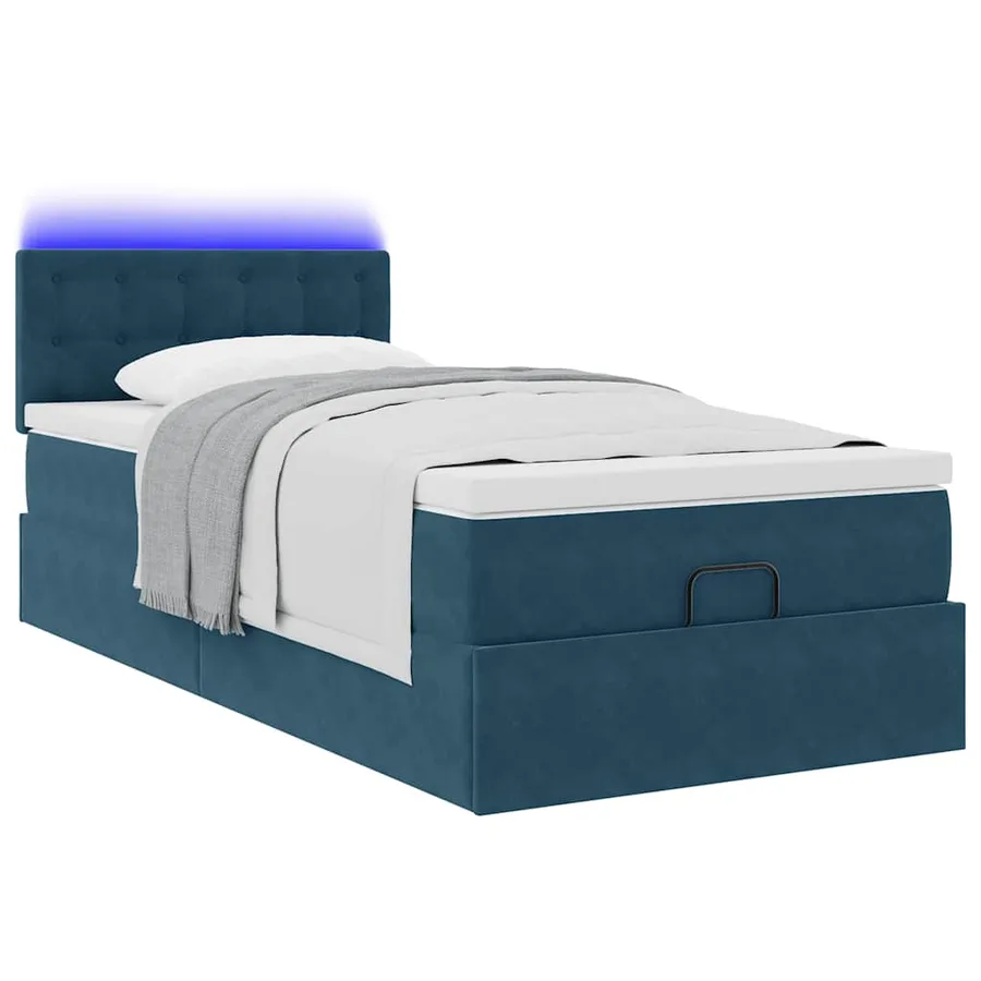 Lit ottoman avec matelas et LED bleu foncé 80x200cm velours - 6