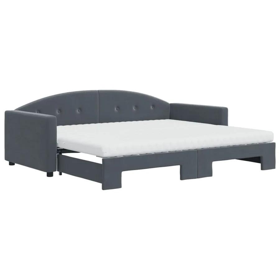 Lit de jour avec gigogne et matelas gris foncé 90x200cm velours - 2