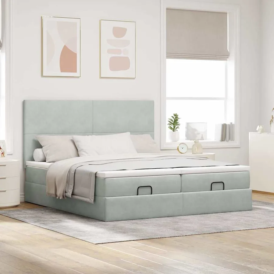 Cadre de lit ottoman et matelas gris clair 160x200cm velours - 3