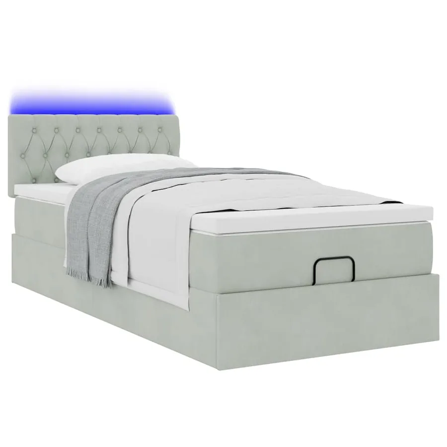 Cadre de lit ottoman avec matelas gris clair 80x200 cm velours - 3