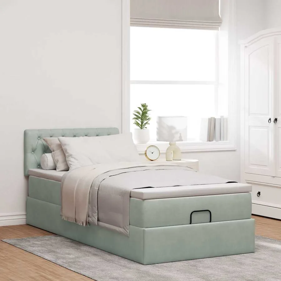 Cadre de lit ottoman avec matelas gris clair 80x200 cm velours - 4
