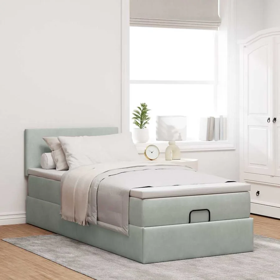 Cadre de lit ottoman avec matelas gris clair 80x200 cm velours - 4