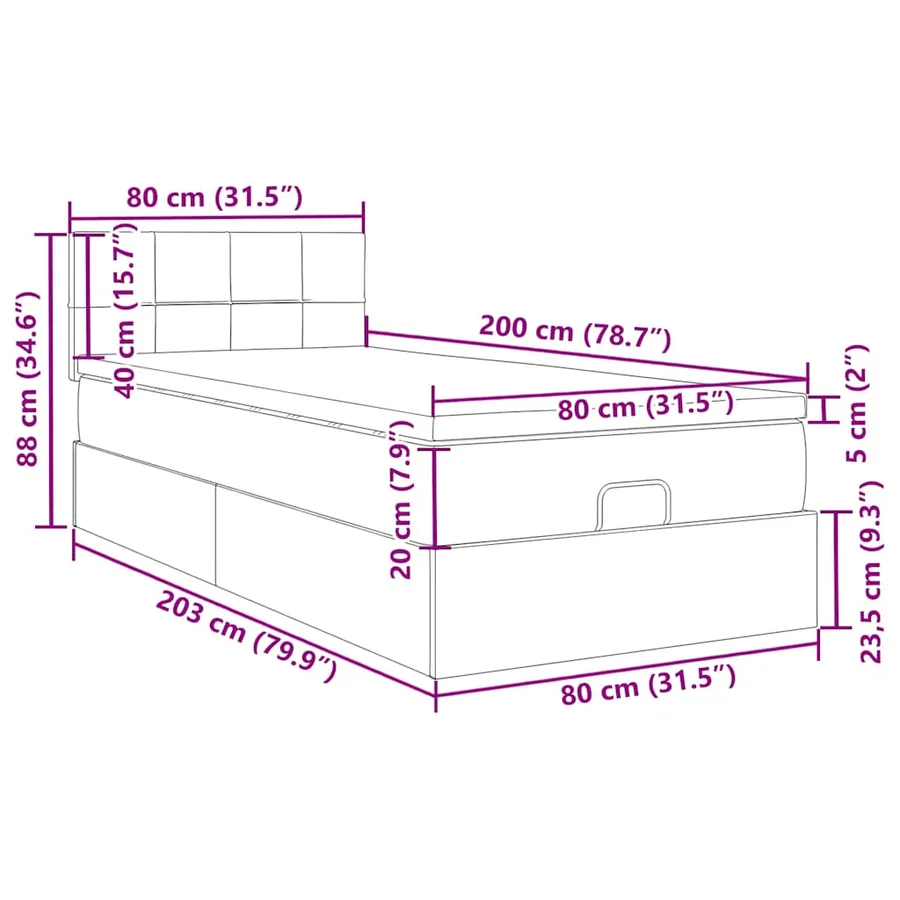 Cadre de lit ottoman avec matelas gris clair 80x200 cm velours - 15