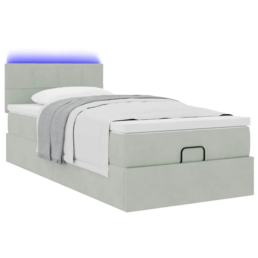 Cadre de lit ottoman avec matelas gris clair 80x200 cm velours - 3