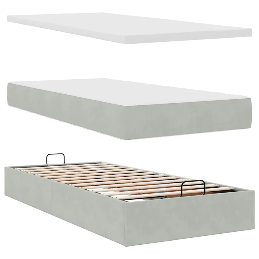 Cadre de lit ottoman avec matelas gris clair 80x200 cm velours - 7