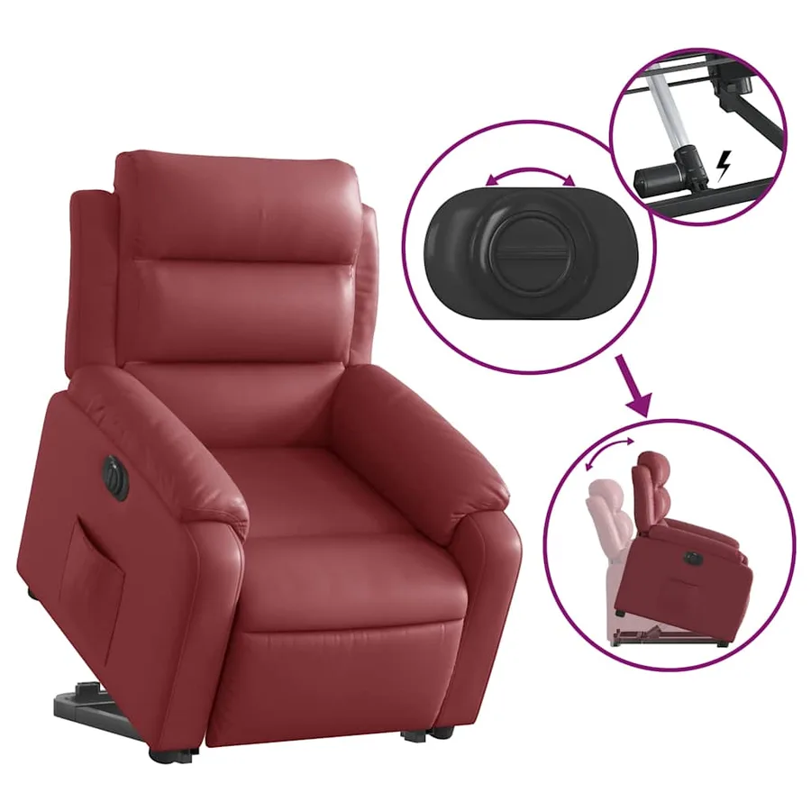 Fauteuil inclinable électrique rouge bordeaux similicuir - 11