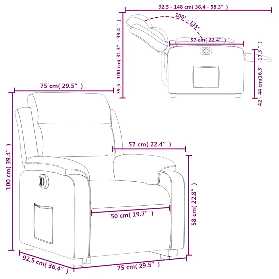 Fauteuil inclinable électrique rouge bordeaux similicuir - 17