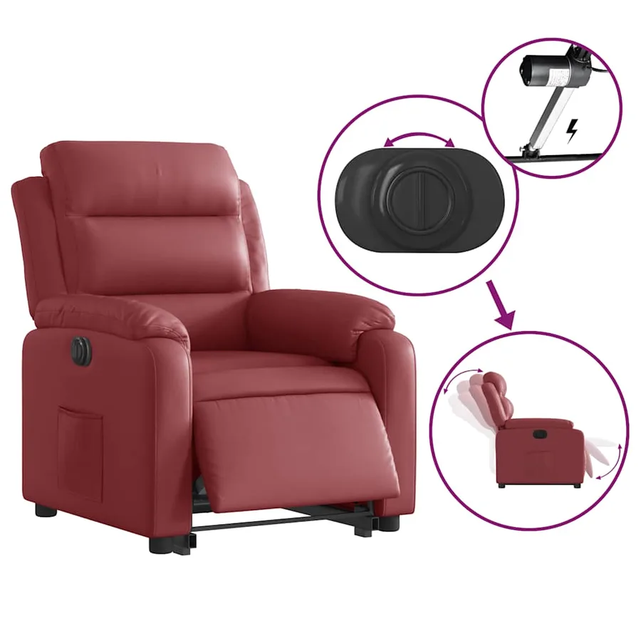Fauteuil inclinable électrique rouge bordeaux similicuir - 6