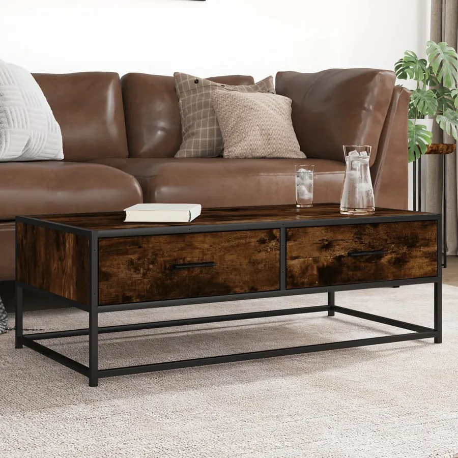 Table basse chêne fumé 100x50x35 cm bois d'ingénierie et métal