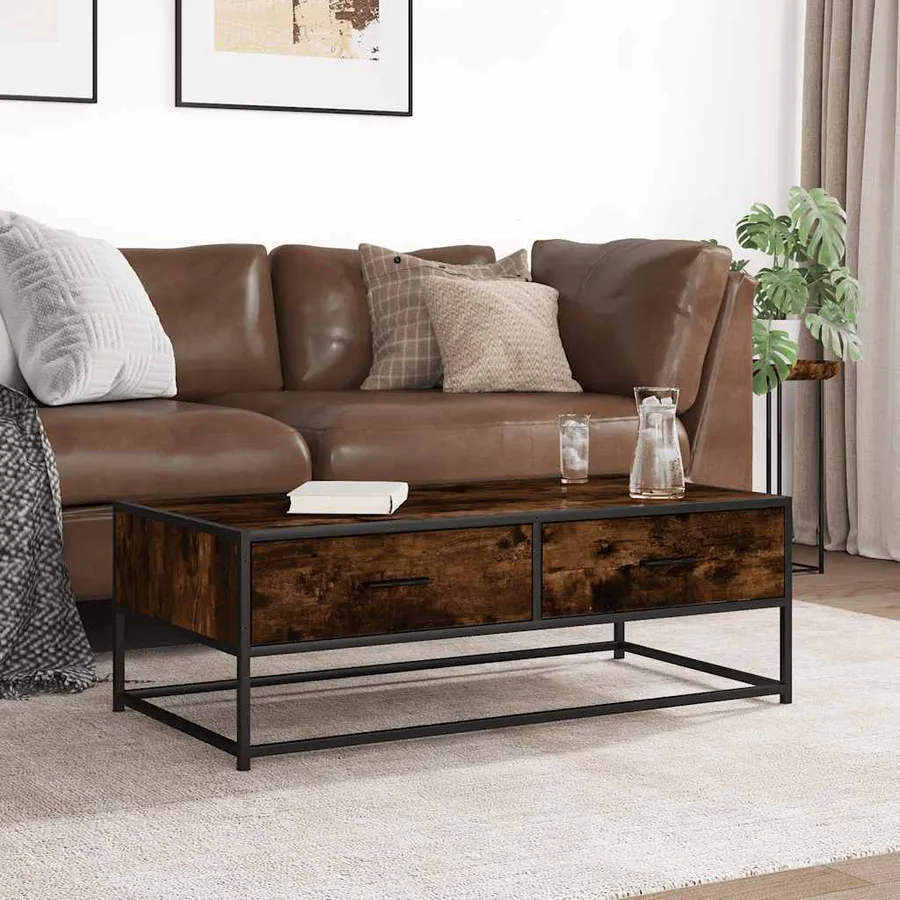 Table basse chêne fumé 100x50x35 cm bois d'ingénierie et métal - 3