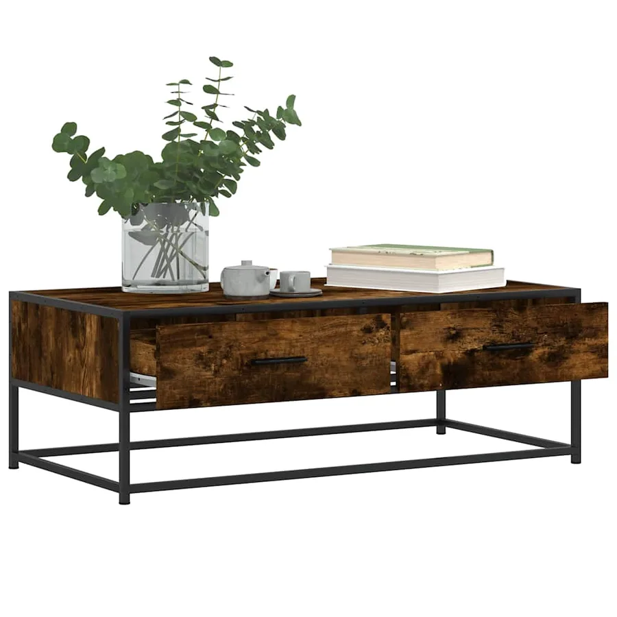 Table basse chêne fumé 100x50x35 cm bois d'ingénierie et métal - 4