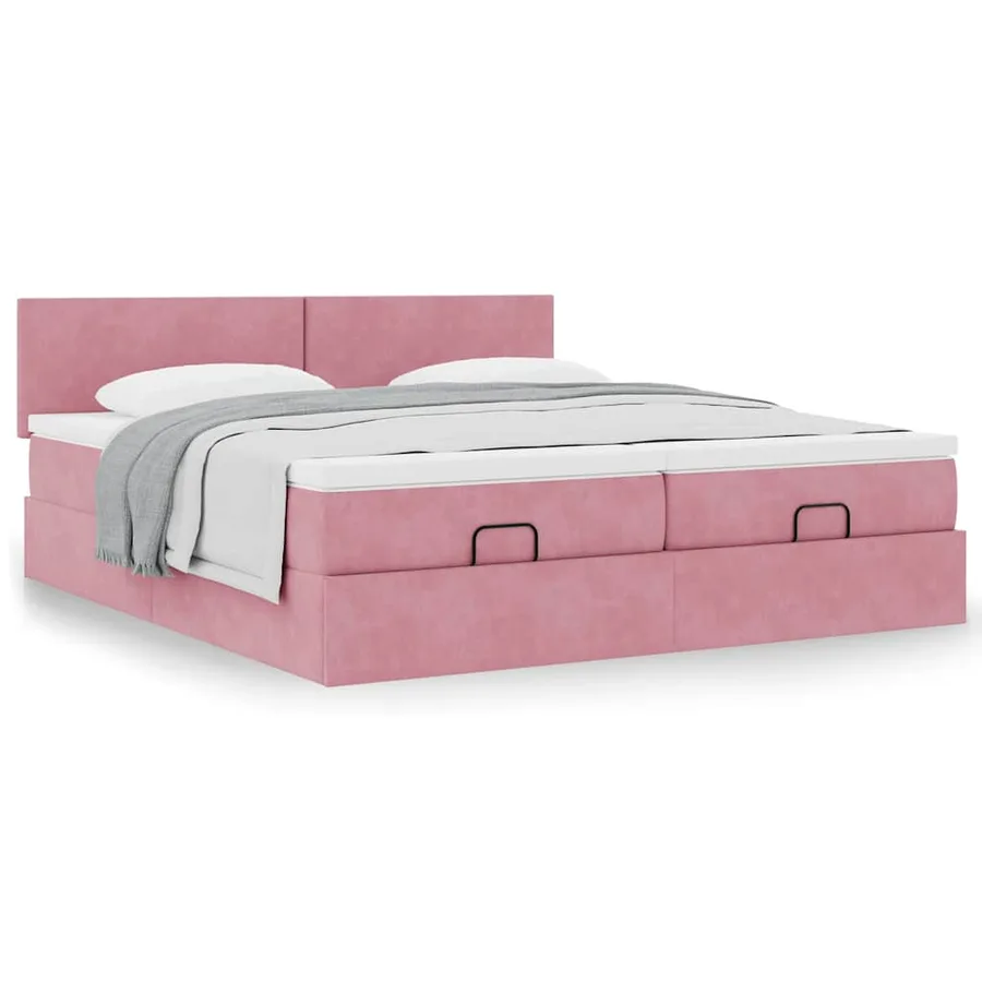Cadre de lit ottoman avec matelas rose 160x200 cm velours - 4