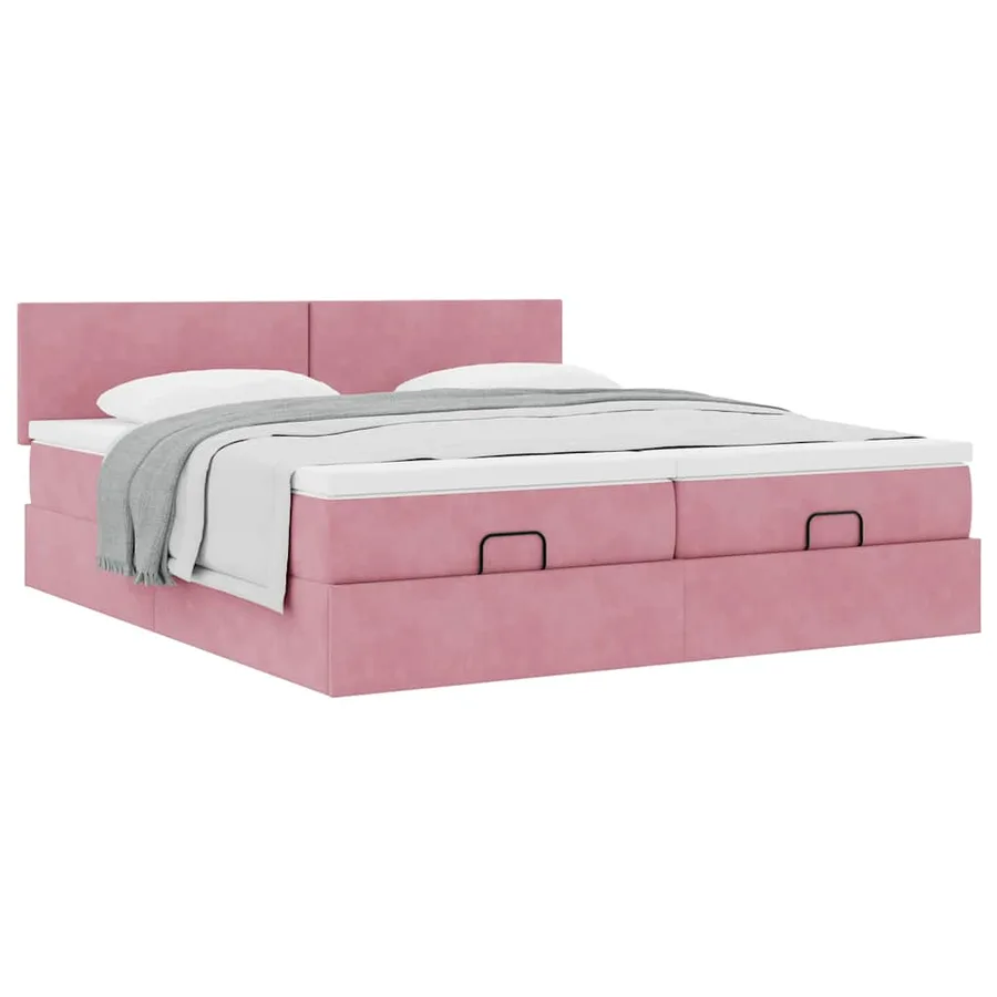 Cadre de lit ottoman avec matelas rose 160x200 cm velours - 5
