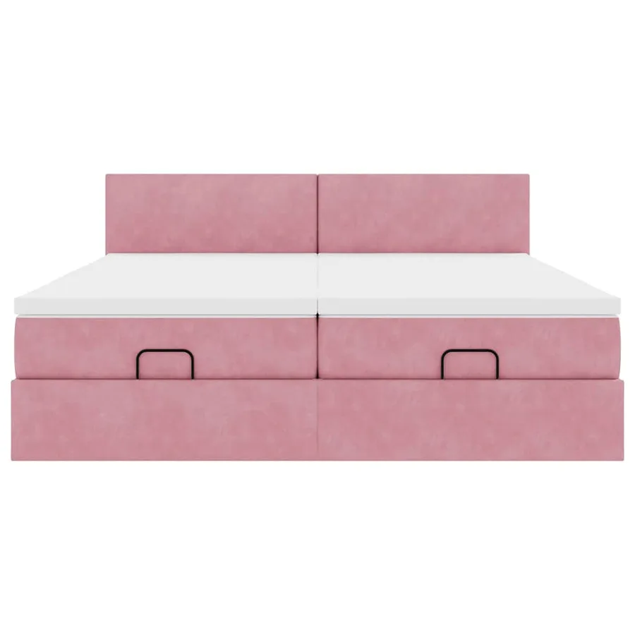 Cadre de lit ottoman avec matelas rose 160x200 cm velours - 7
