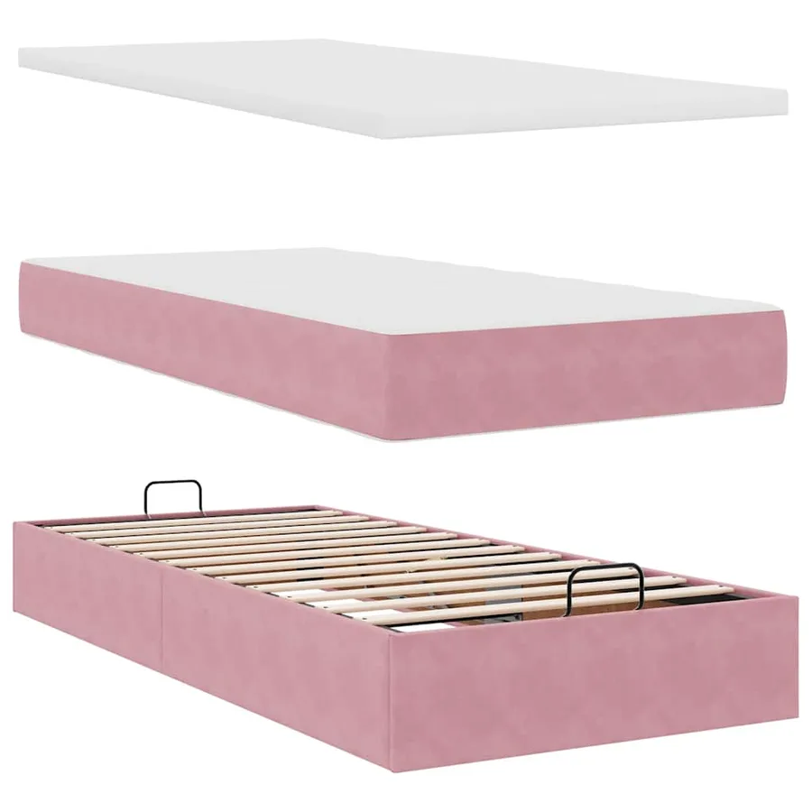 Cadre de lit ottoman avec matelas rose 80x200 cm velours - 11