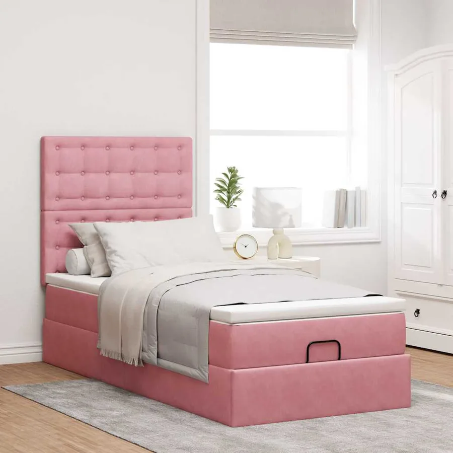 Cadre de lit ottoman avec matelas rose 80x200 cm velours - 3