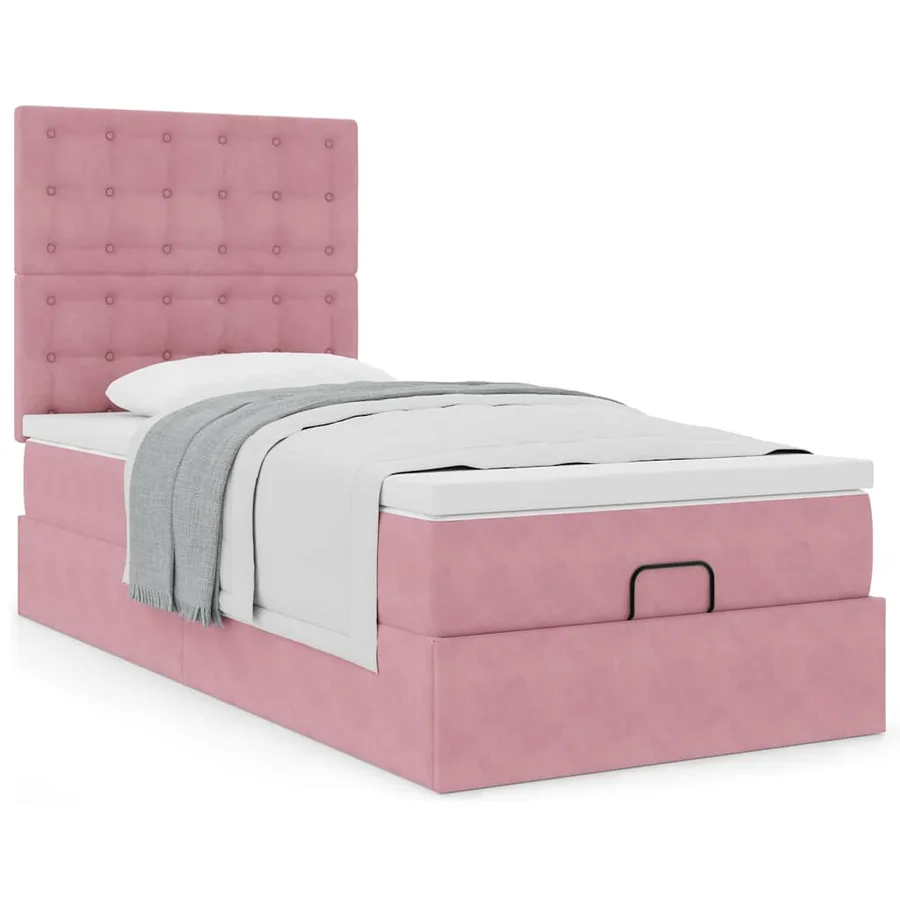 Cadre de lit ottoman avec matelas rose 80x200 cm velours - 4