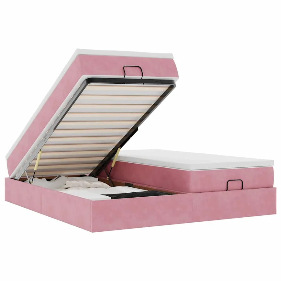 Cadre de lit ottoman avec matelas rose 160x200 cm velours - 2