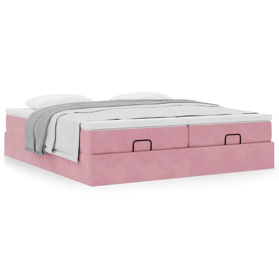 Cadre de lit ottoman avec matelas rose 160x200 cm velours - 4