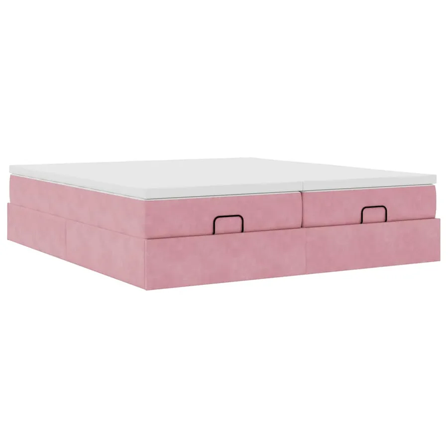 Cadre de lit ottoman avec matelas rose 160x200 cm velours - 5