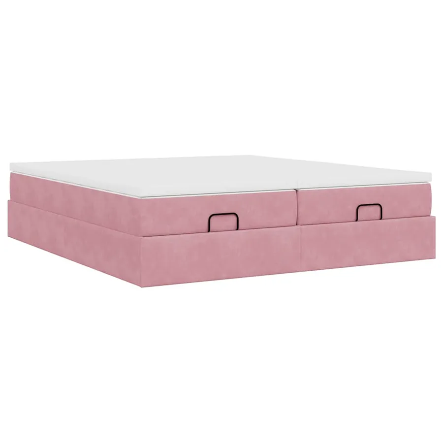 Cadre de lit ottoman avec matelas rose 160x200 cm velours - 9