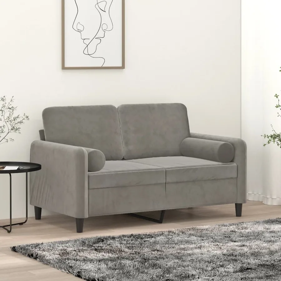 Canapé 2 places oreillers et coussins Gris clair 120 cm Velours