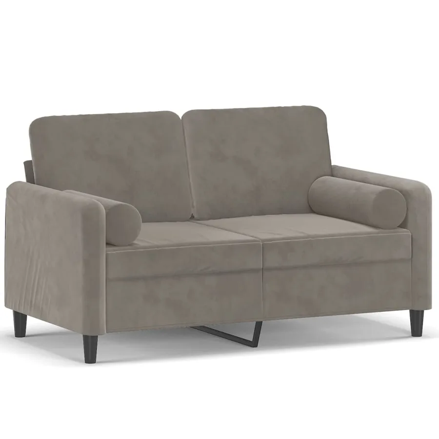 Canapé 2 places oreillers et coussins Gris clair 120 cm Velours - 2