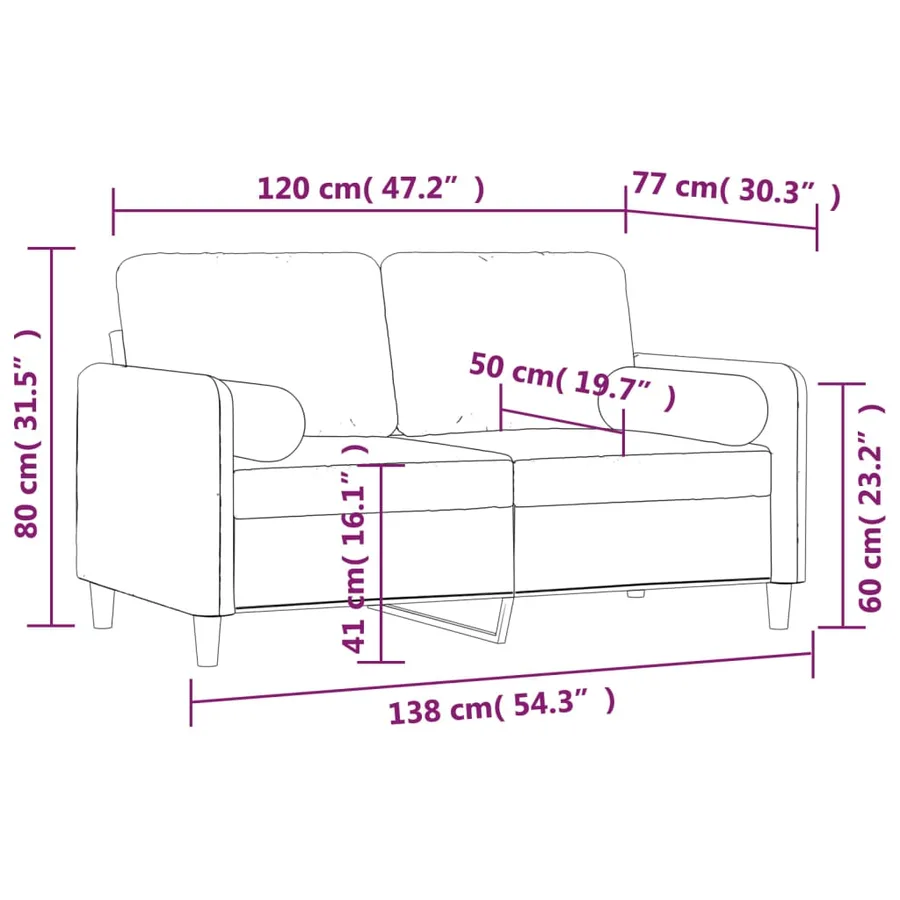 Canapé 2 places oreillers et coussins Gris clair 120 cm Velours - 7