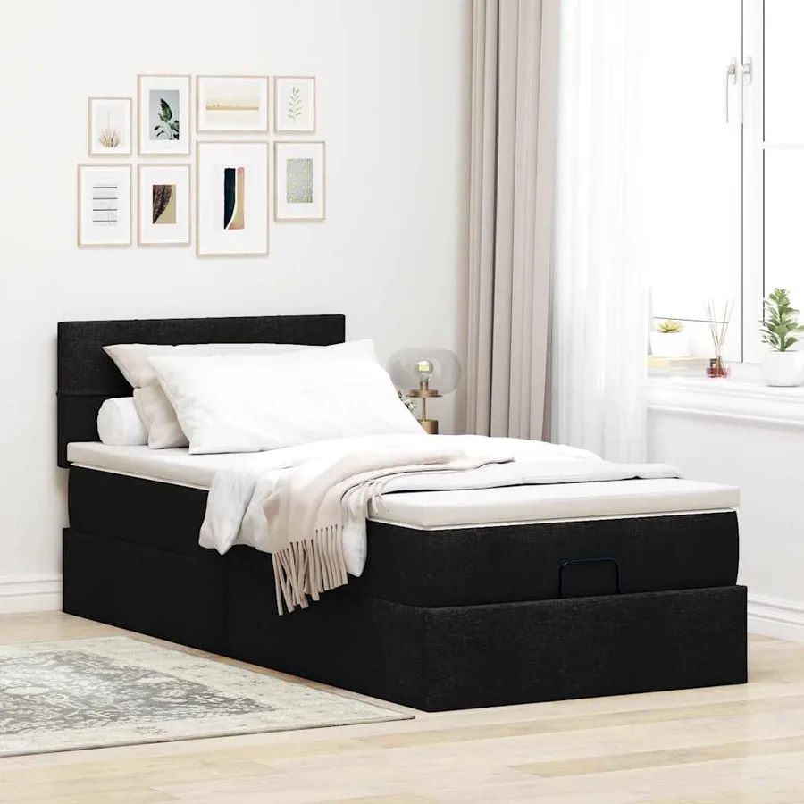 Cadre de lit ottoman avec matelas noir 80x200 cm tissu - 3