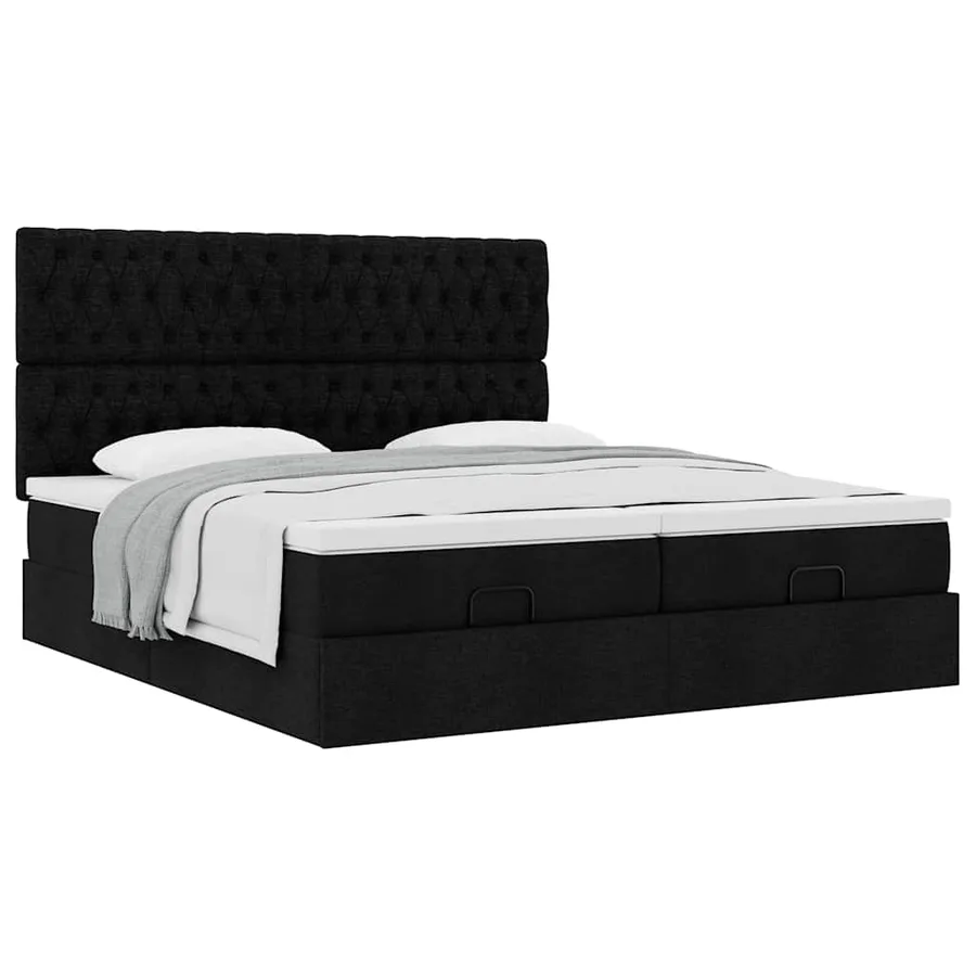 Cadre de lit ottoman avec matelas noir 160x200 cm tissu - 5