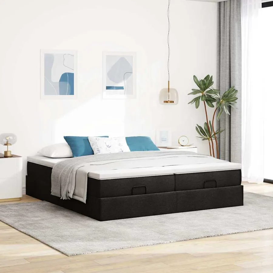 Cadre de lit ottoman avec matelas noir 160x200 cm tissu - 3