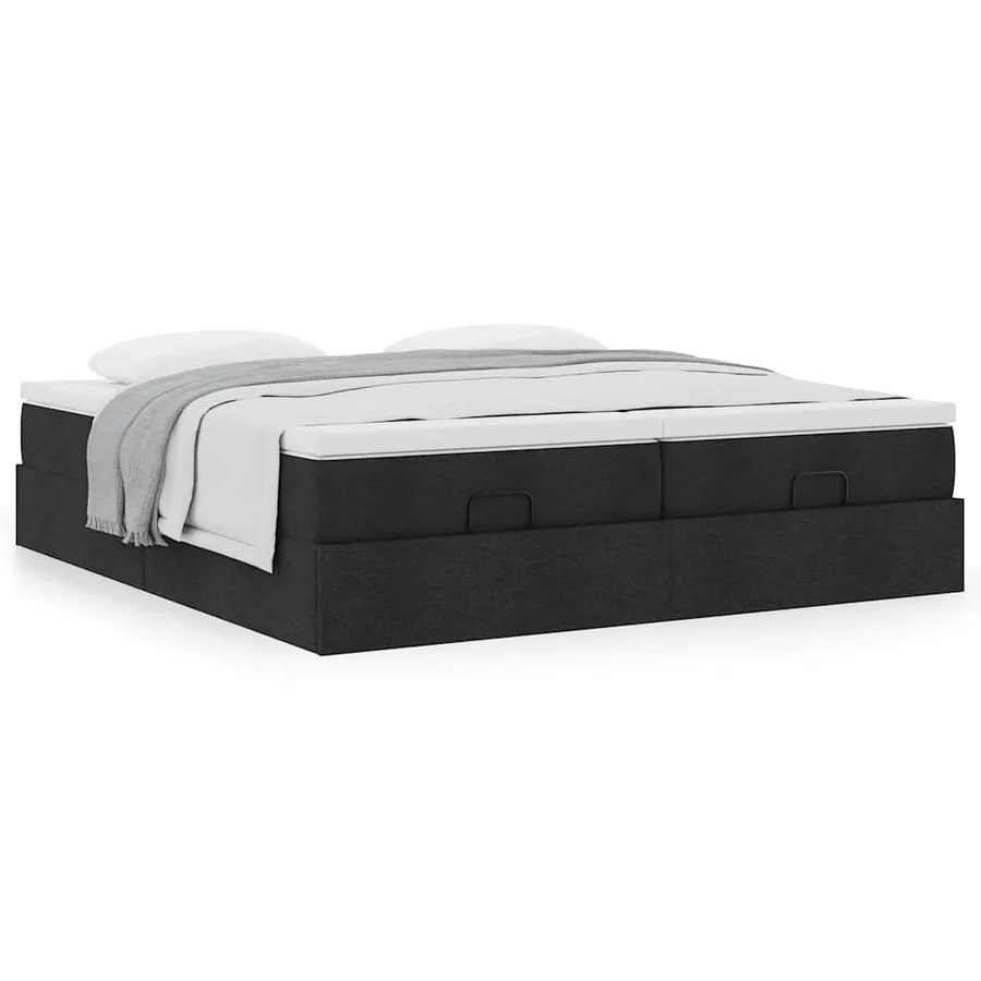 Cadre de lit ottoman avec matelas noir 160x200 cm tissu - 4