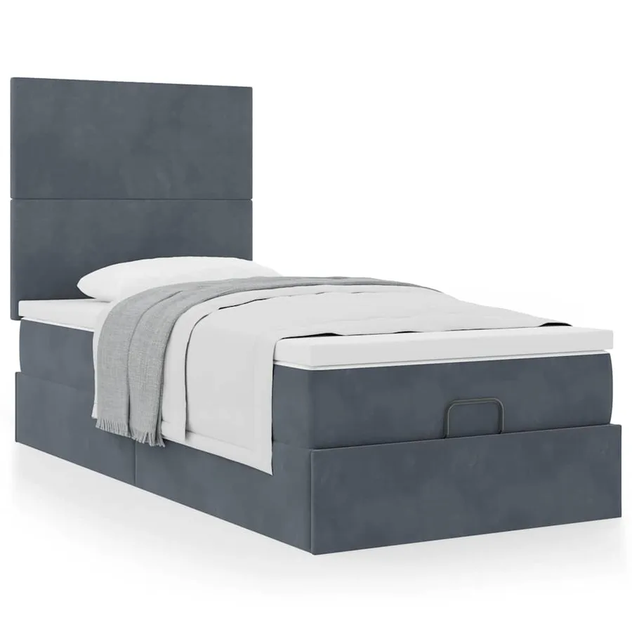 Cadre de lit ottoman et matelas gris foncé 90x200 cm velours - 4