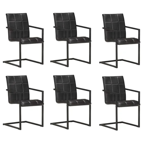 Chaises à manger cantilever lot de 6 noir cuir véritable