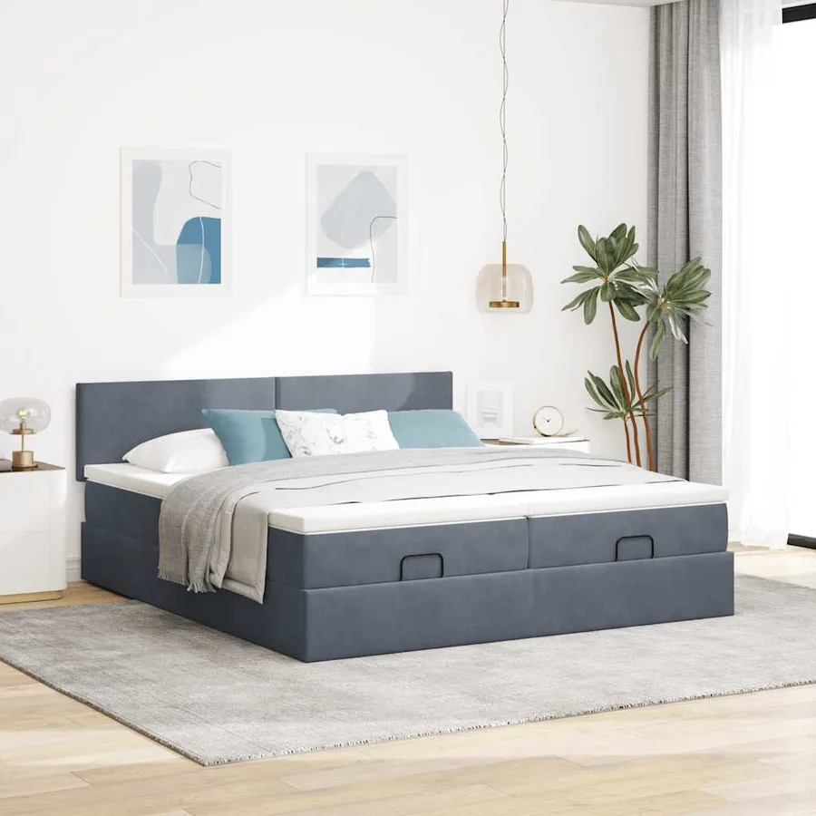 Cadre de lit ottoman avec matelas gris foncé 180x200cm velours - 3