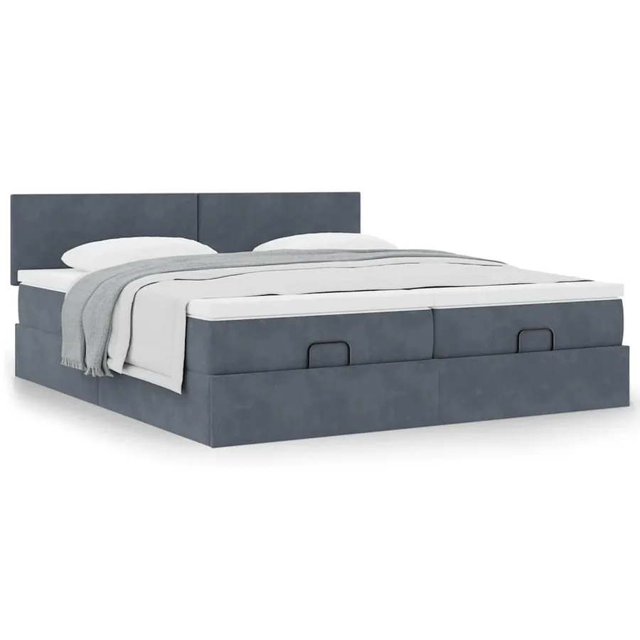 Cadre de lit ottoman avec matelas gris foncé 180x200cm velours - 4