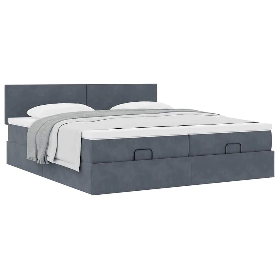 Cadre de lit ottoman avec matelas gris foncé 180x200cm velours - 5