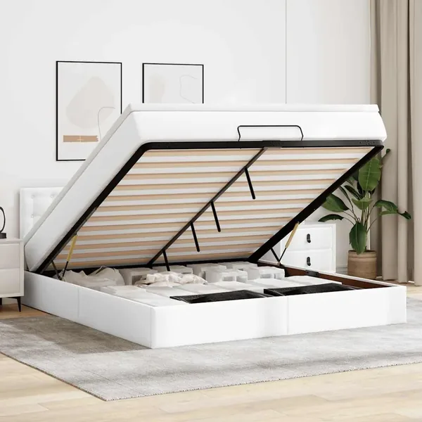 Cadre de lit ottoman avec matelas blanc 180x200 cm similicuir
