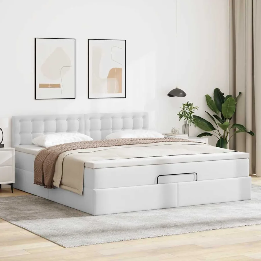 Cadre de lit ottoman avec matelas blanc 180x200 cm similicuir - 3