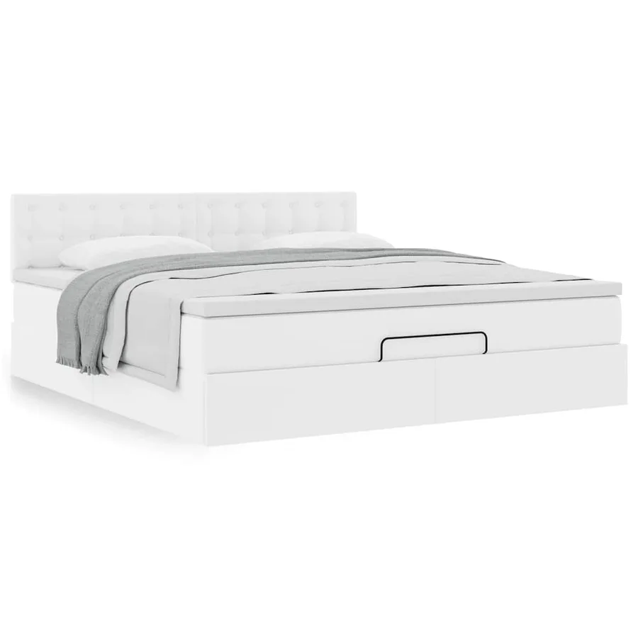 Cadre de lit ottoman avec matelas blanc 180x200 cm similicuir - 4