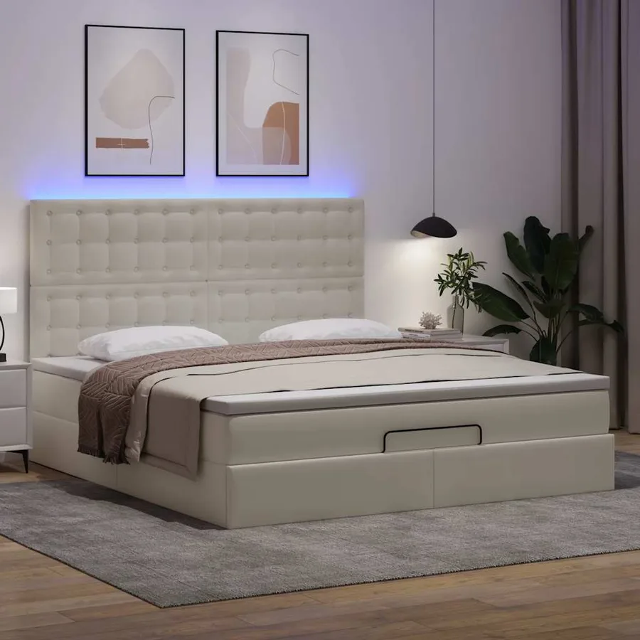 Cadre de lit ottoman avec matelas blanc 180x200 cm similicuir - 3